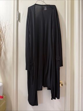 Long Black Open Front Duster Cardigan